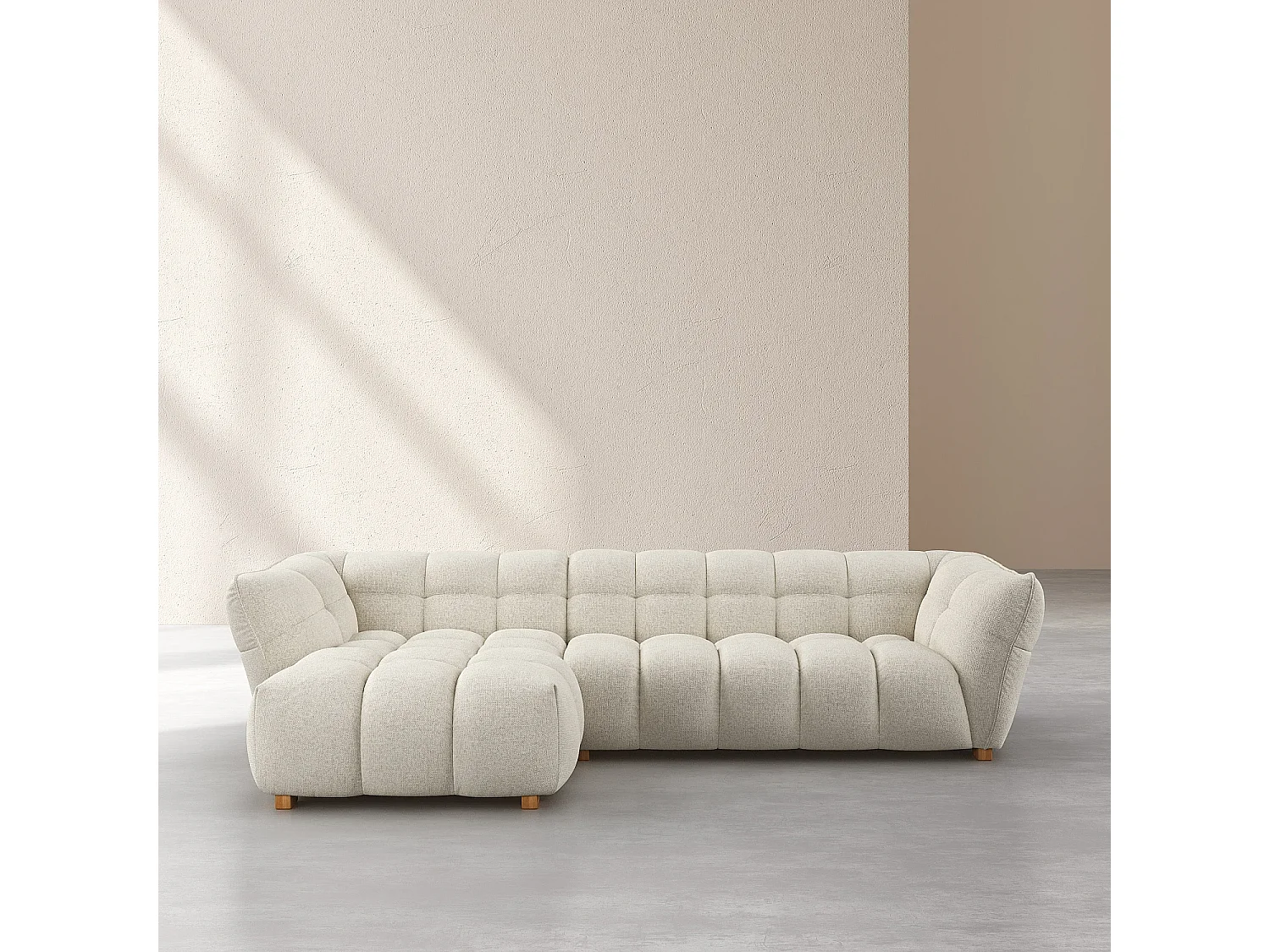 Canapé d'angle gauche en tissu chenille Nino - Crème