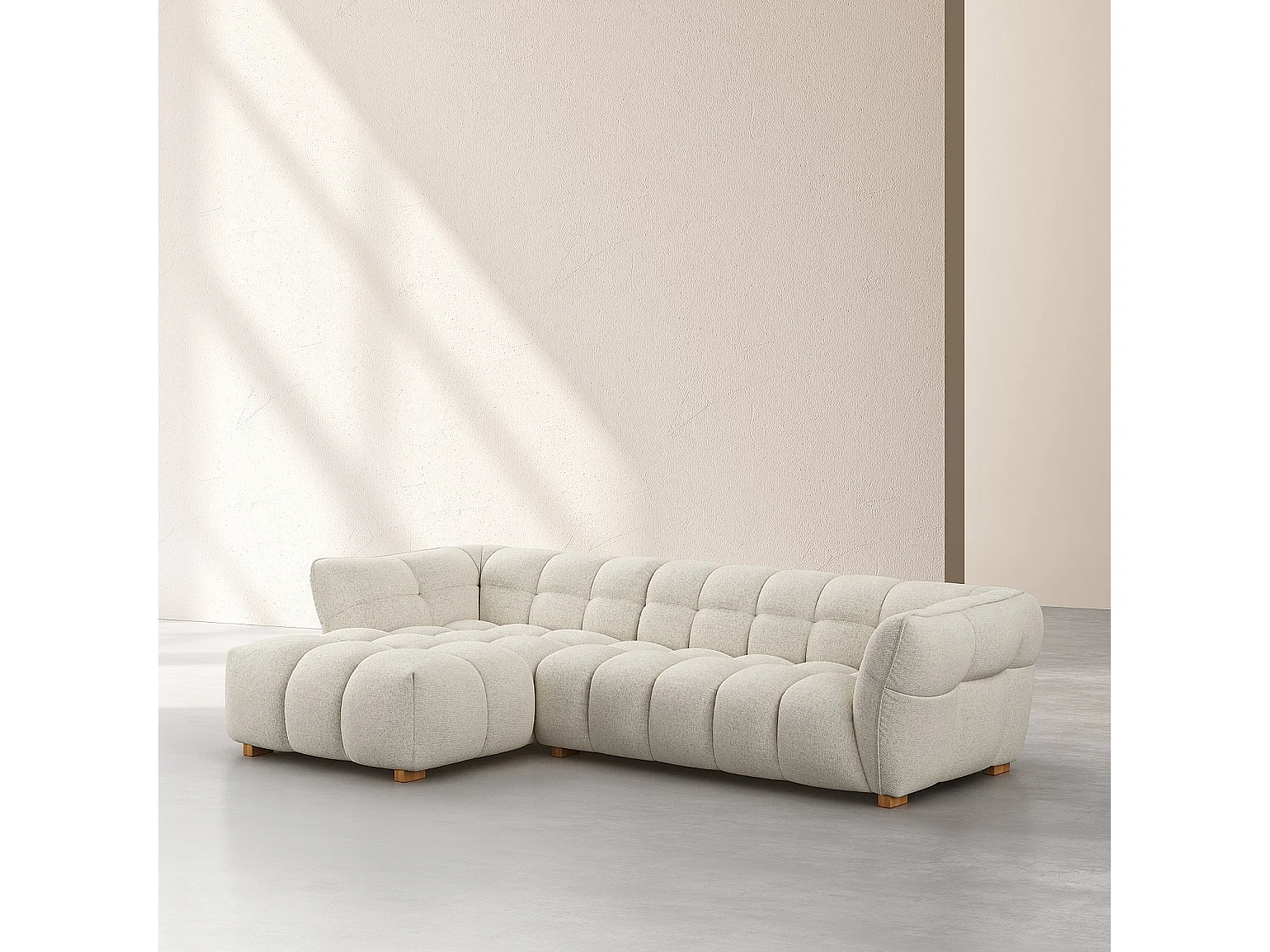 Canapé d'angle gauche en tissu chenille Nino - Crème