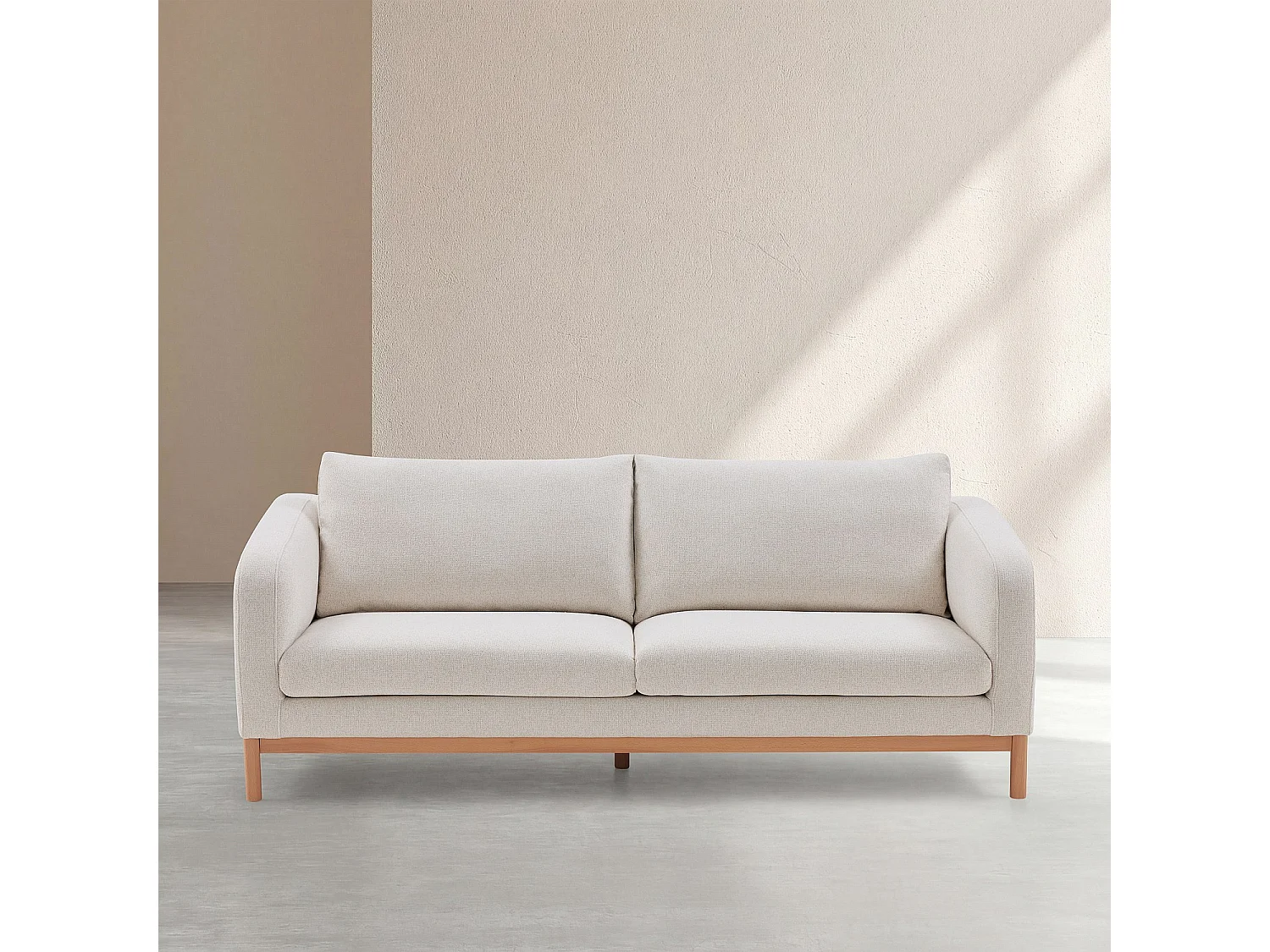 Habitat - Canapé 3 places en tissu chenille et bois massif - Beige mélangé - Murcia