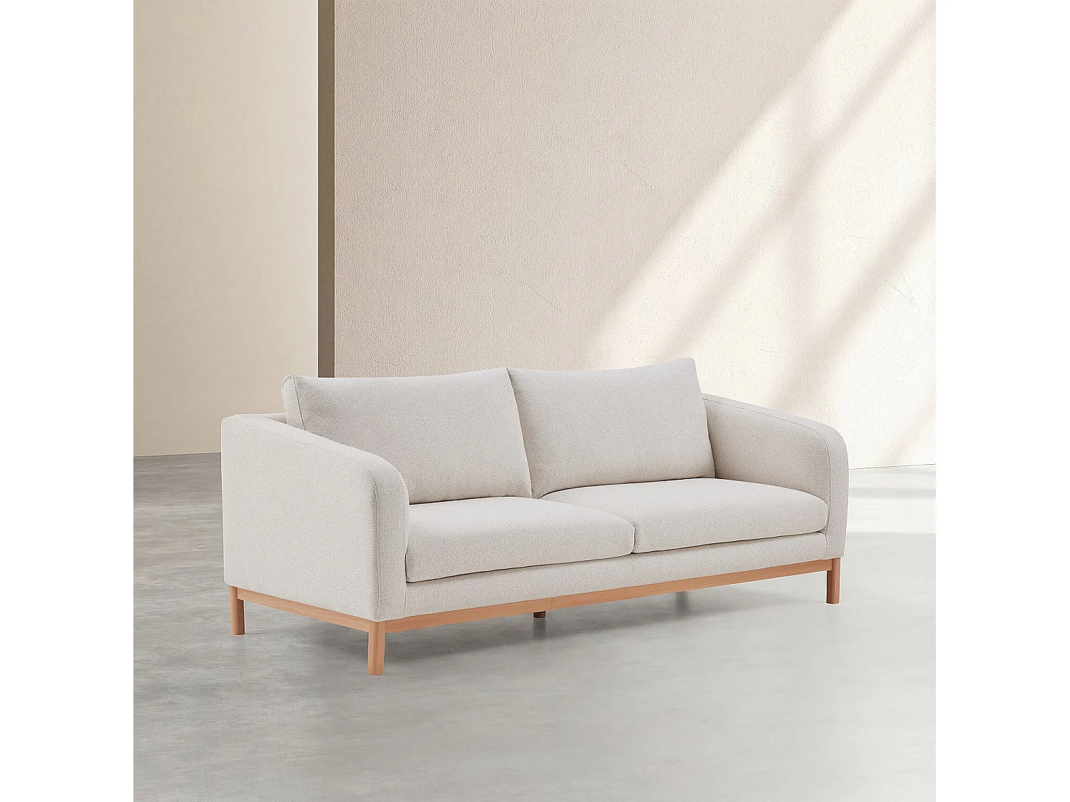Habitat - Canapé 3 places en tissu chenille et bois massif - Beige mélangé - Murcia
