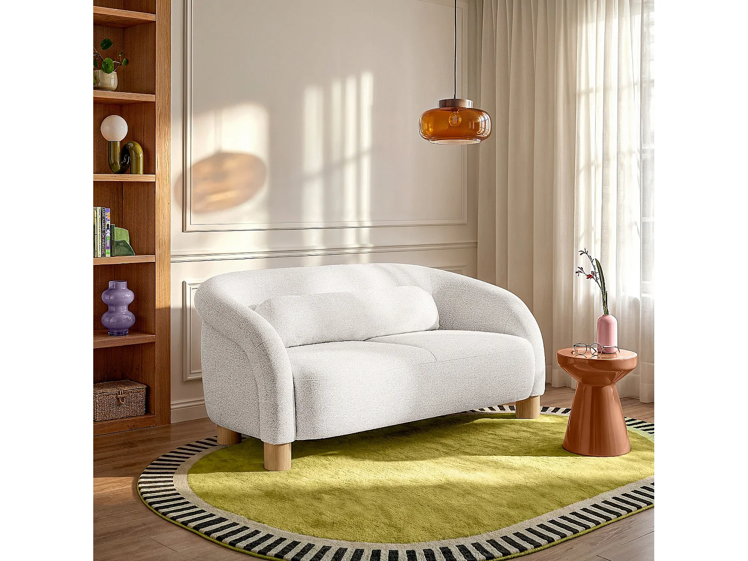 Canapé 2 places en tissu chenille et pieds en bois - Beige mélangé - Design by Morten Georgsen