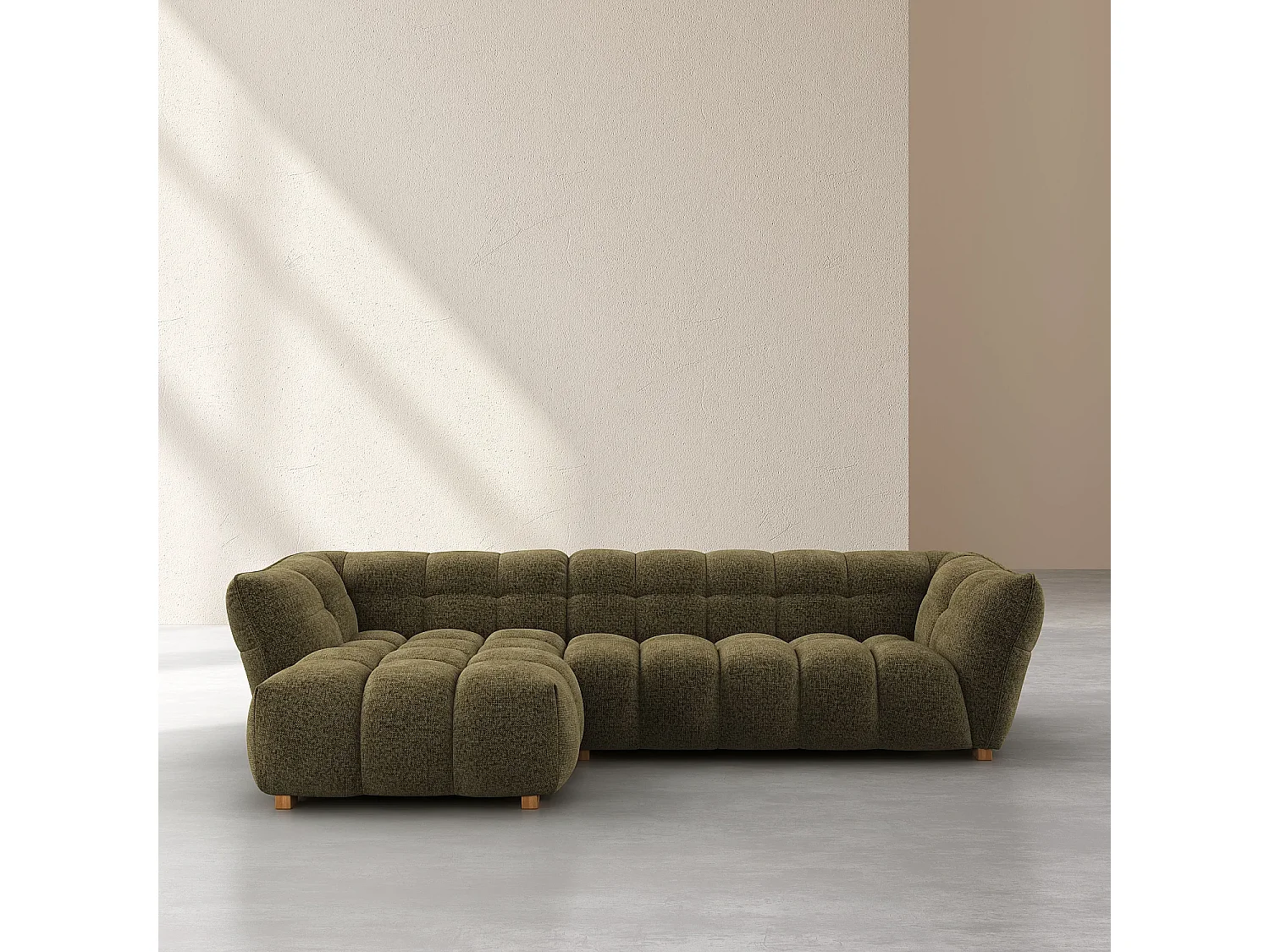 Canapé d'angle gauche en tissu chenille Nino - Vert mousse