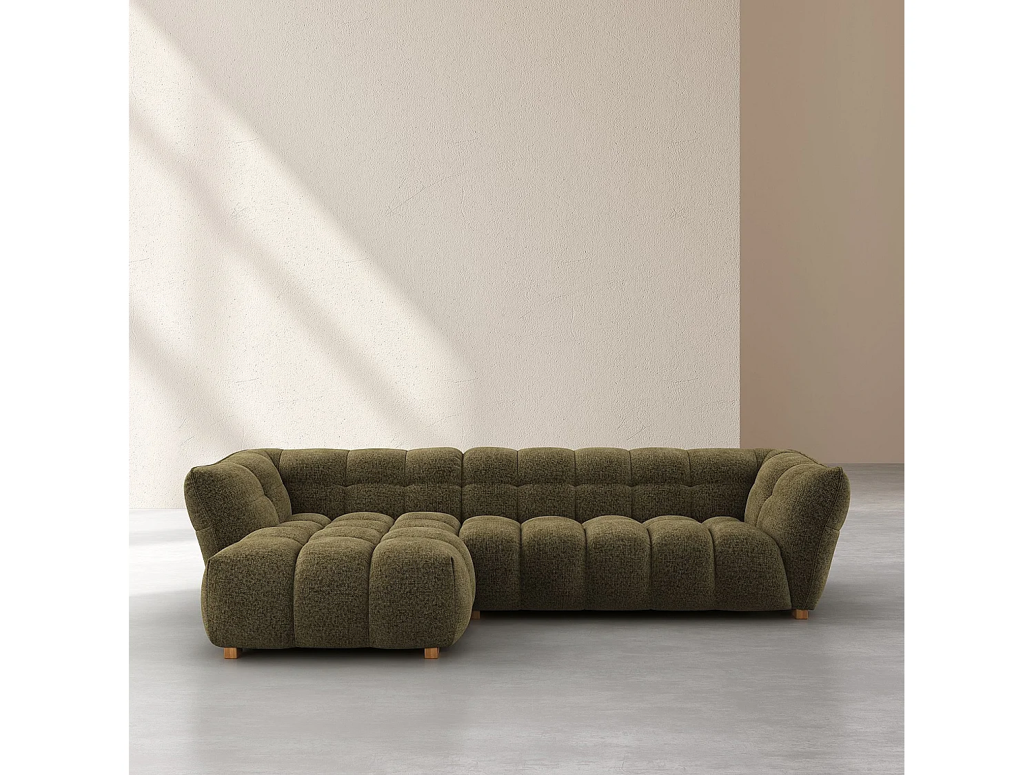 Canapé d'angle gauche en tissu chenille Nino - Vert mousse