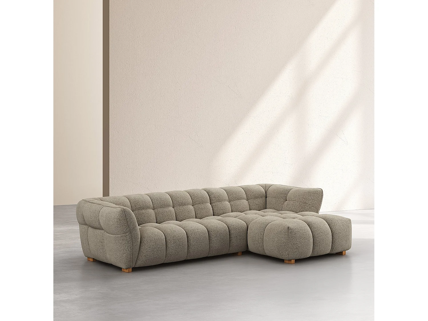 Canapé d'angle droit en tissu chenille Nino - Grège