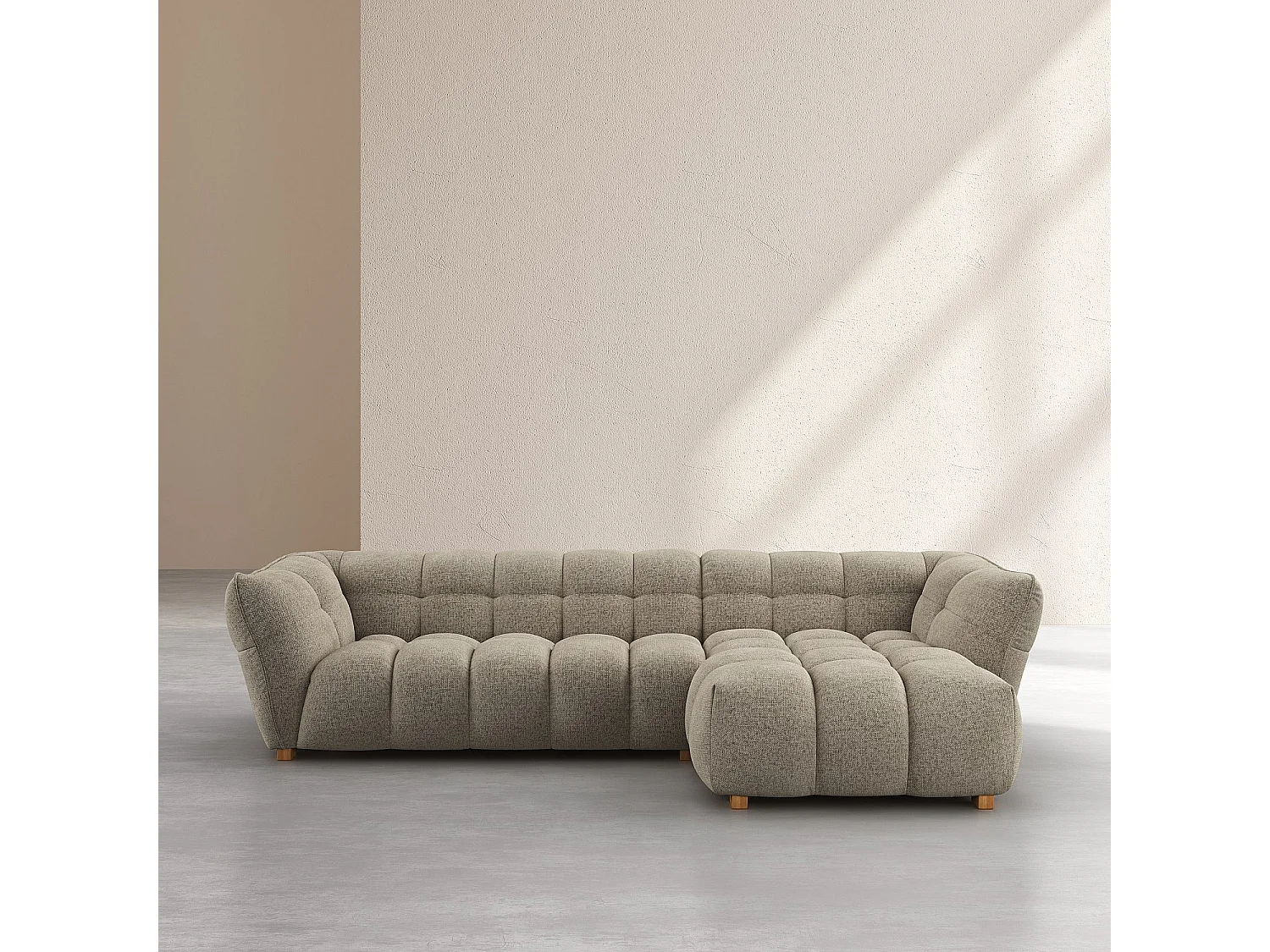 Canapé d'angle droit en tissu chenille Nino - Grège