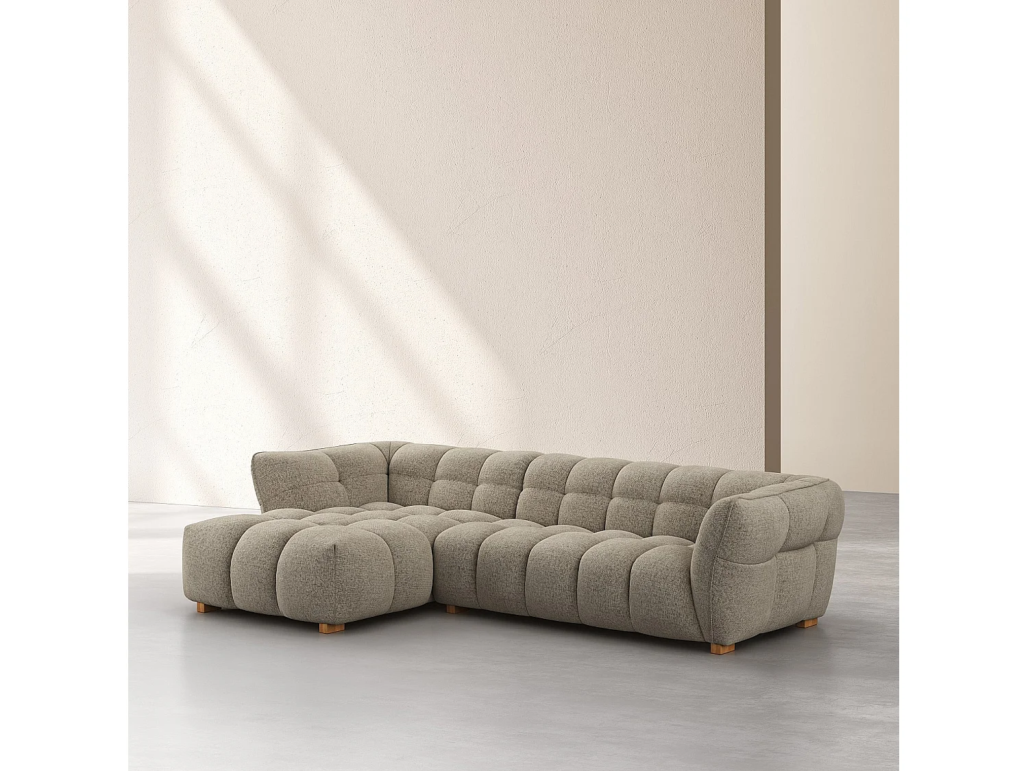 Canapé d'angle gauche en tissu chenille Nino - Grège