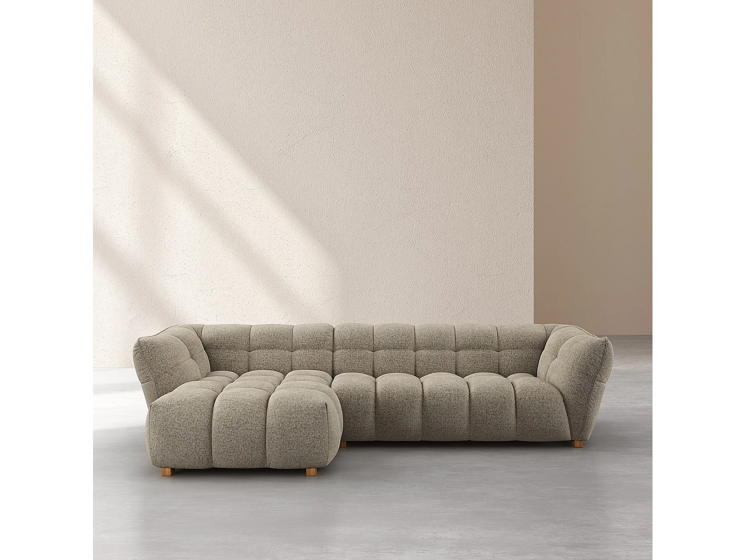 Canapé d'angle gauche en tissu chenille Nino - Grège