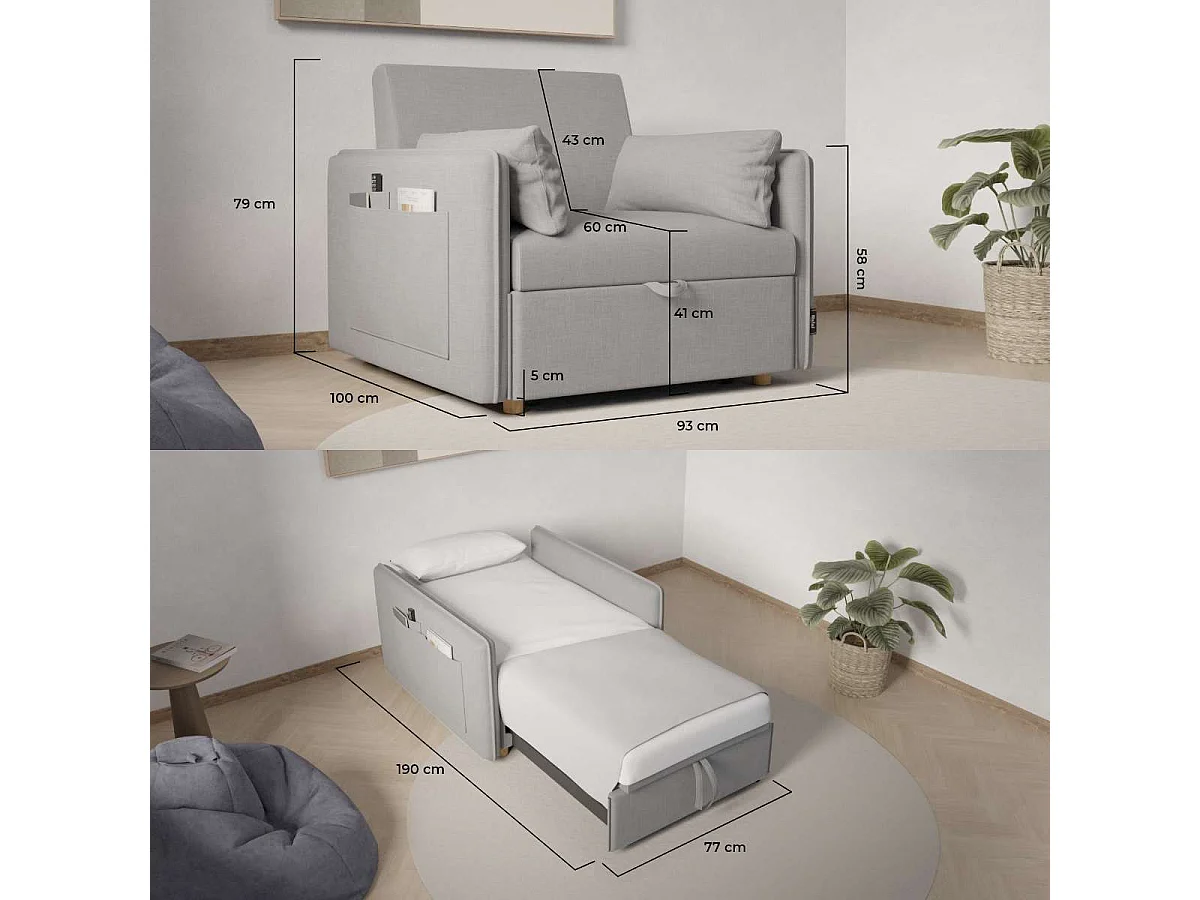 Sillón Cama  Nest 1 Gris - Nalui