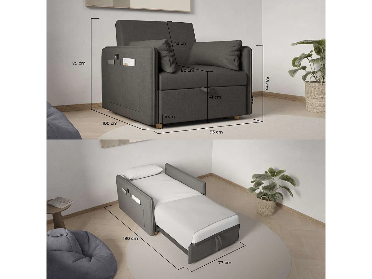 Sillón Cama  Nest 1 Gris Antracita - Nalui