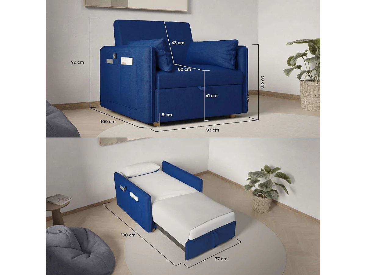 Sillón Cama  Nest 1 Azul Marino - Nalui