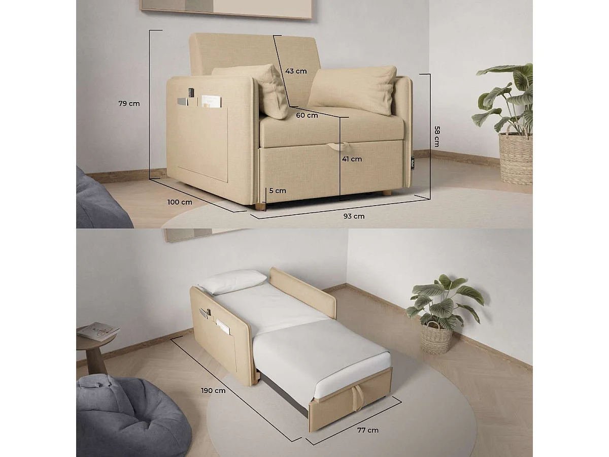 Sillón Cama  Nest 1 Beige - Nalui