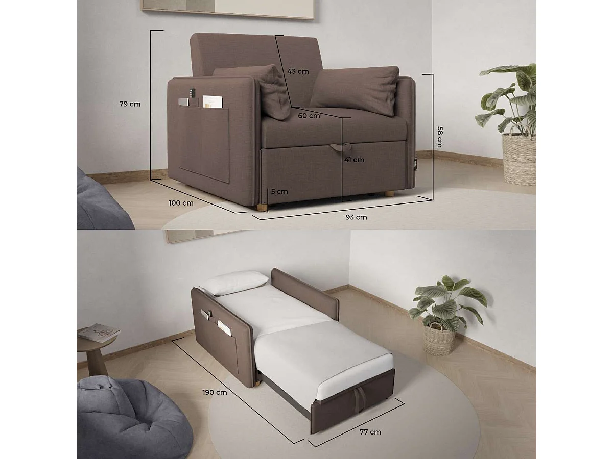 Sillón Cama  Nest 1 Marrón Chocolate - Nalui