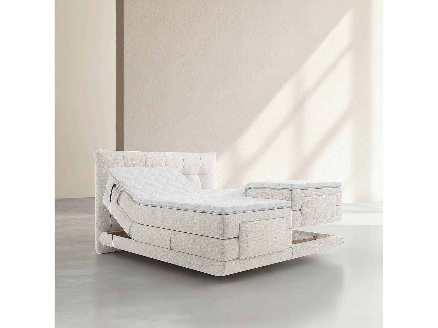 Habitat - Lit électrique 180 x 200 cm en tissu - Crème - Aimie