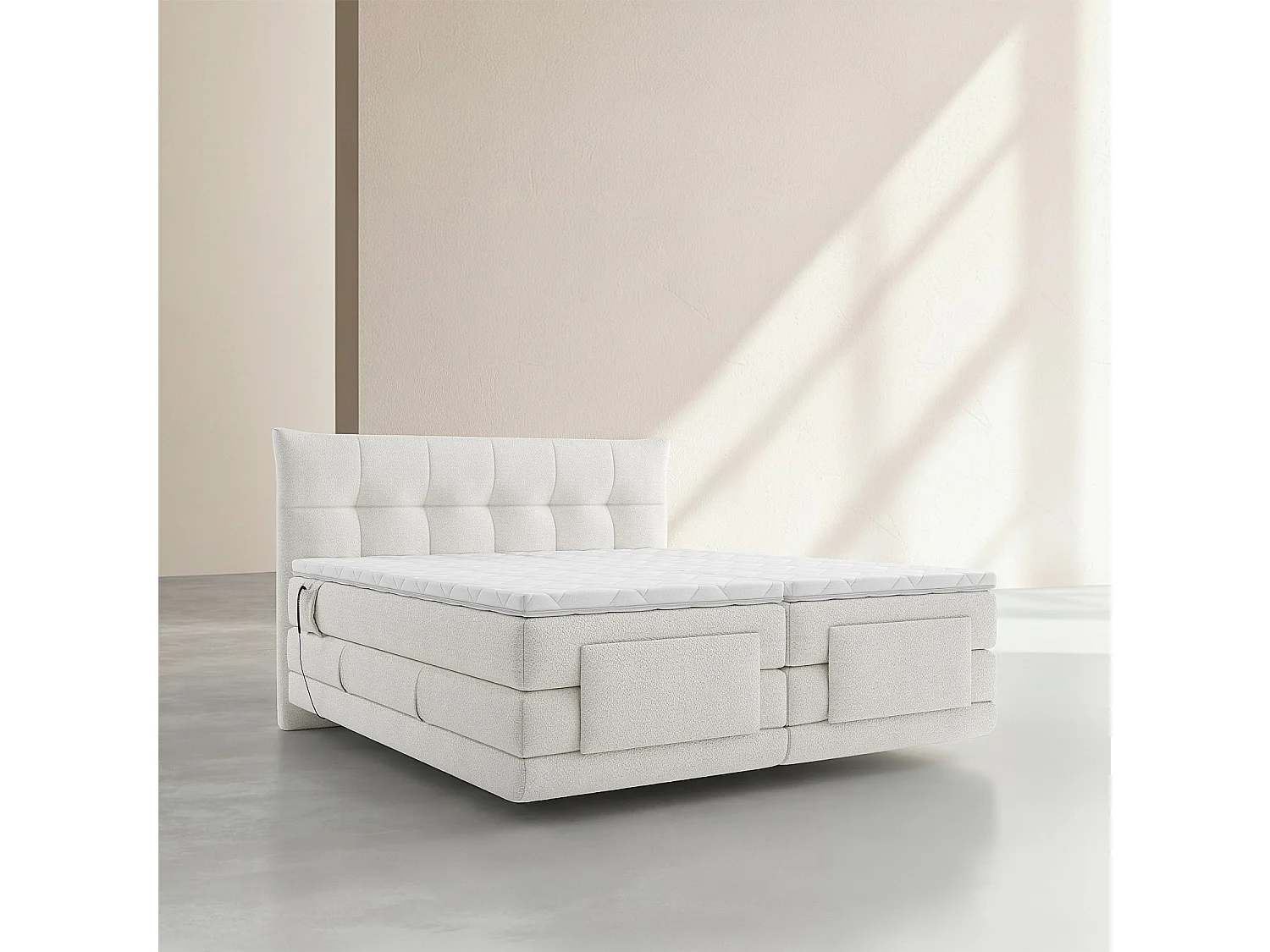 Habitat - Lit électrique 180 x 200 cm en tissu - Crème - Aimie