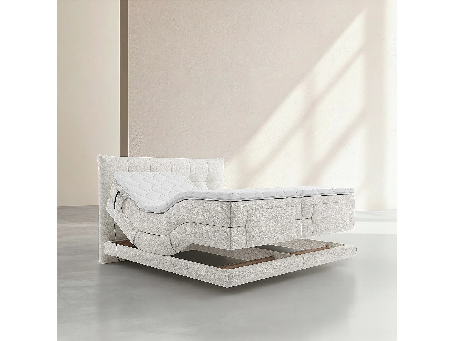 Habitat - Lit électrique 180 x 200 cm en tissu - Crème - Aimie