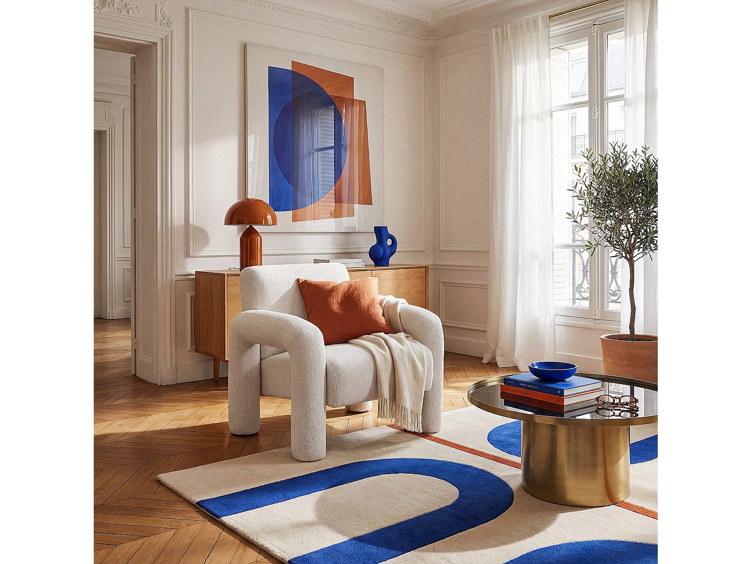 Habitat - Fauteuil design en tissu texturé - Crème - Felicie