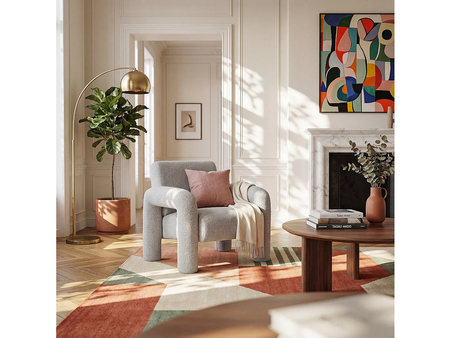 Habitat - Fauteuil design en tissu texturé - Gris chiné - Felicie