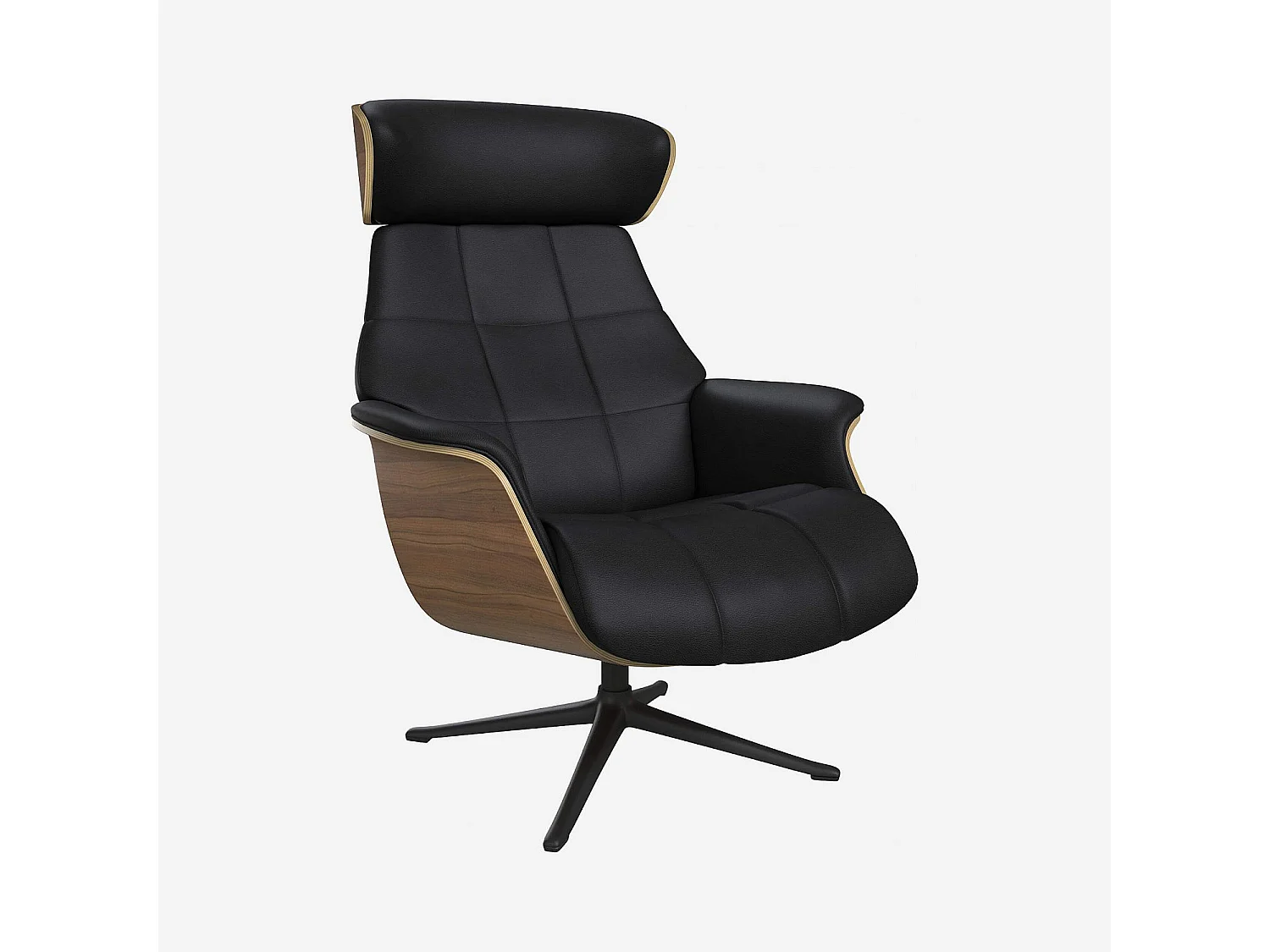 Habitat - Fauteuil en noyer et cuir Savoy - Noir obsidienne - Pied noir - Marc