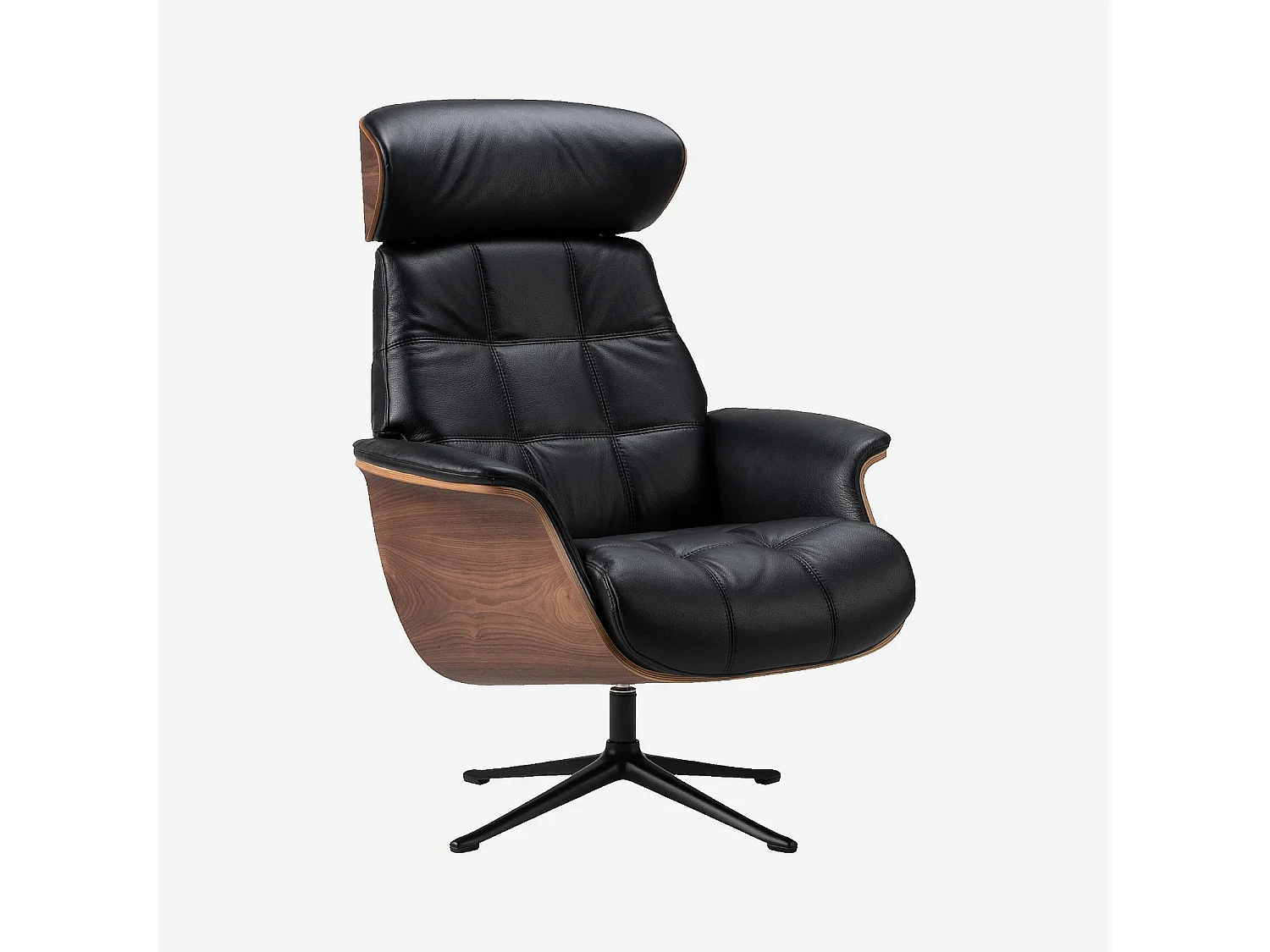 Habitat - Fauteuil en cuir Savoy, bois plaqué noyer et aluminium noir mat - Noir obsidienne - Marc