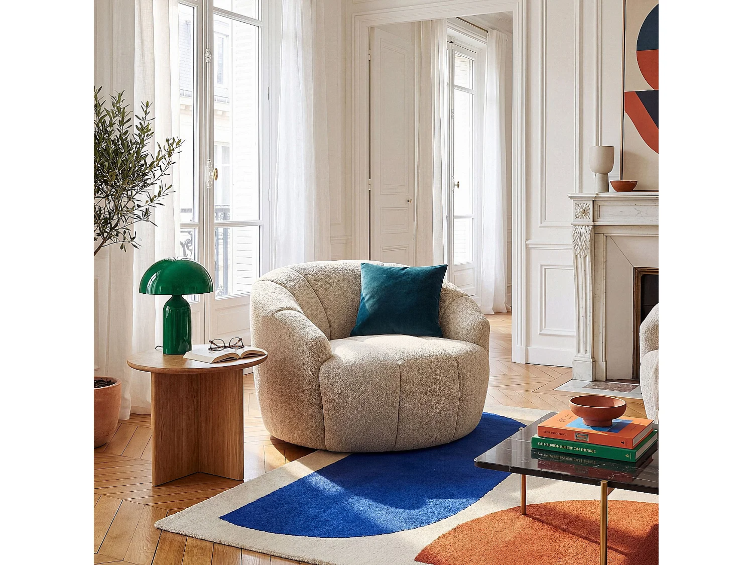 Habitat - Fauteuil loveuse pivotant en tissu texturé - Crème - Mayera