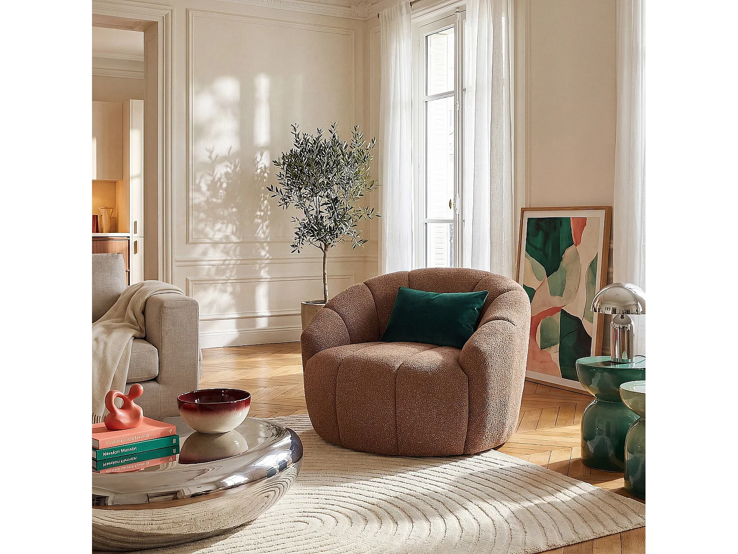 Habitat - Fauteuil loveuse pivotant en tissu texturé - Terracotta - Mayera