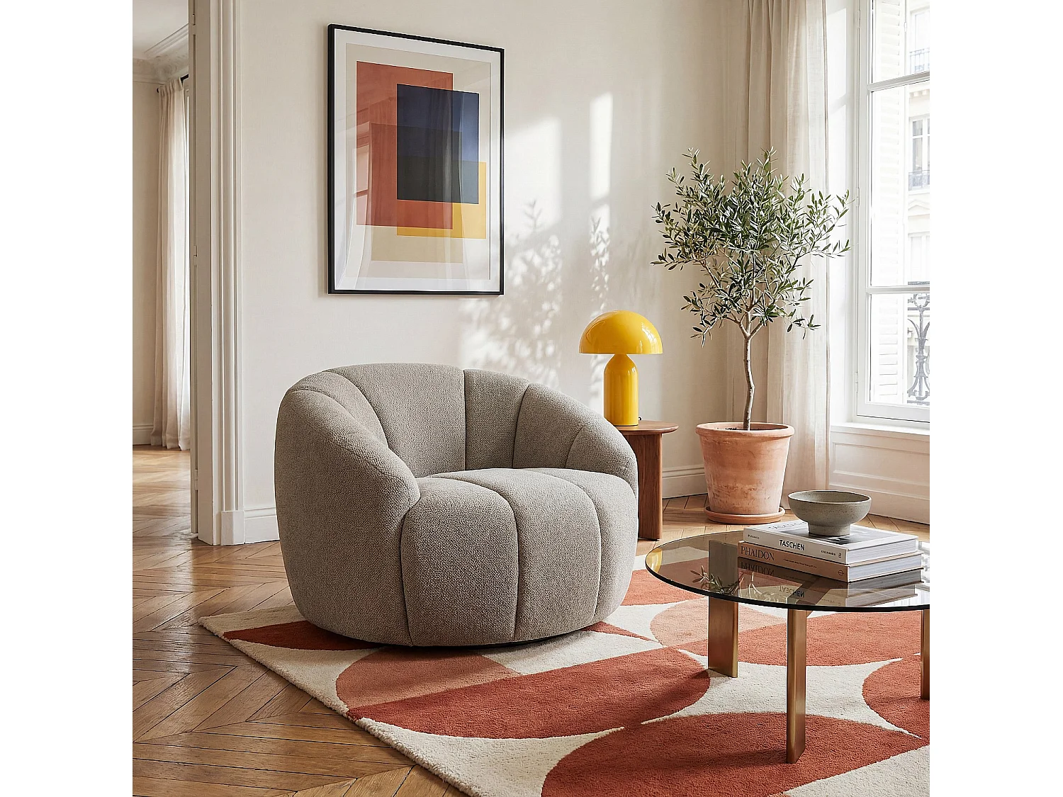 Habitat - Fauteuil loveuse pivotant en tissu texturé - Taupe - Mayera