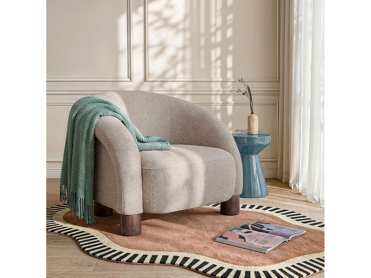 Habitat - Fauteuil en tissu chenille et pieds en bois - Taupe mélangé - Design by Morten Georgsen - Galina