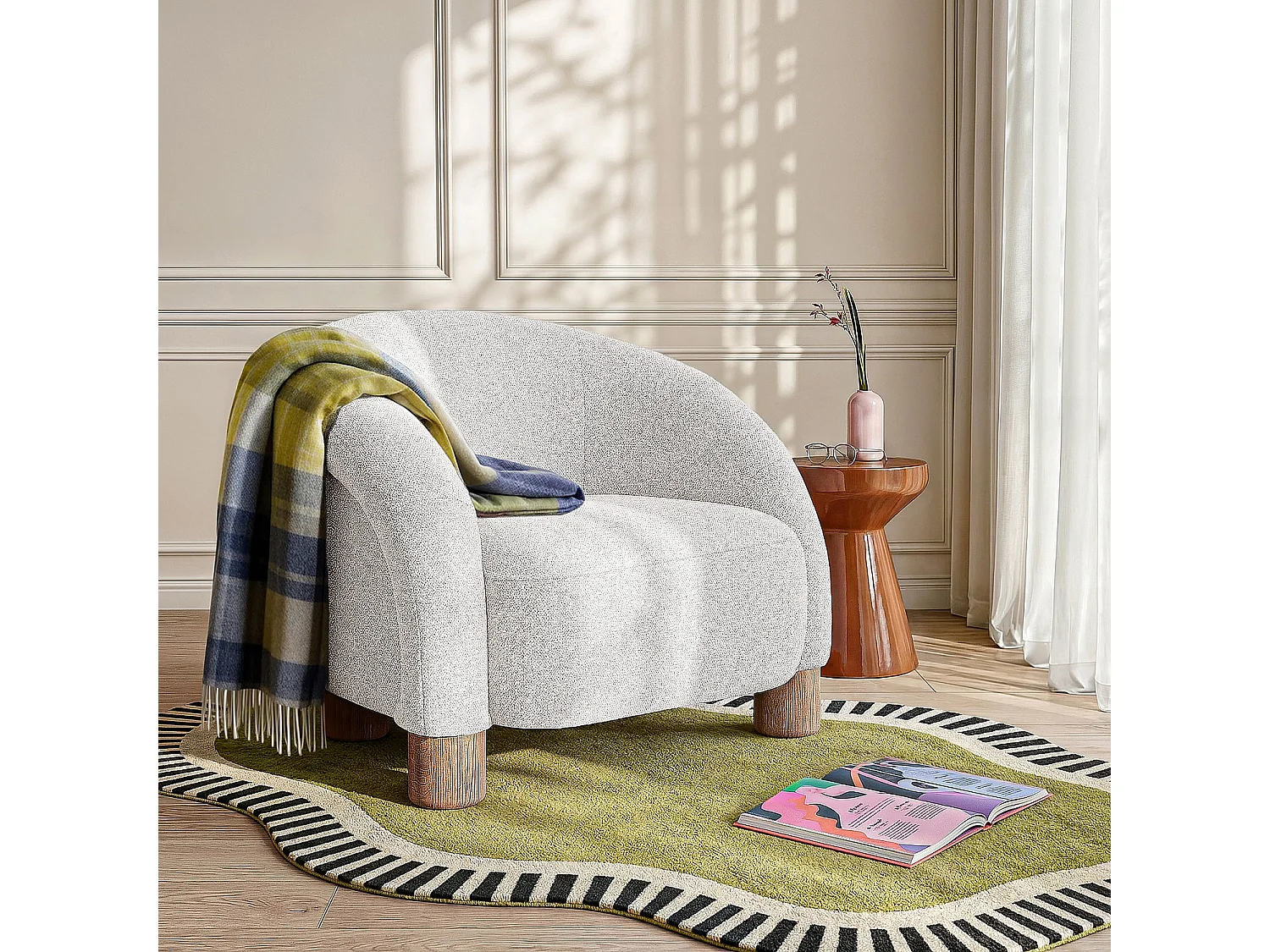 Habitat - Fauteuil en tissu chenille et pieds en bois - Beige mélangé - Design by Morten Georgsen - Galina