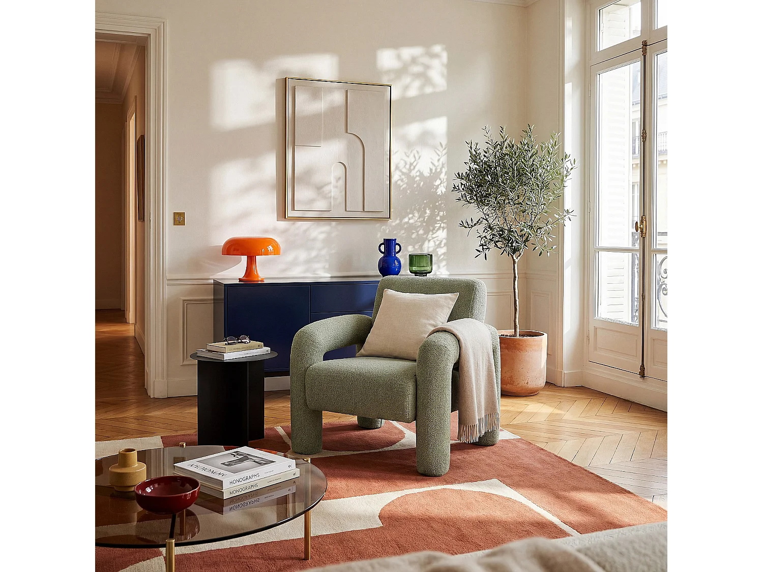 Habitat - Fauteuil design en tissu texturé - Vert sapin - Felicie