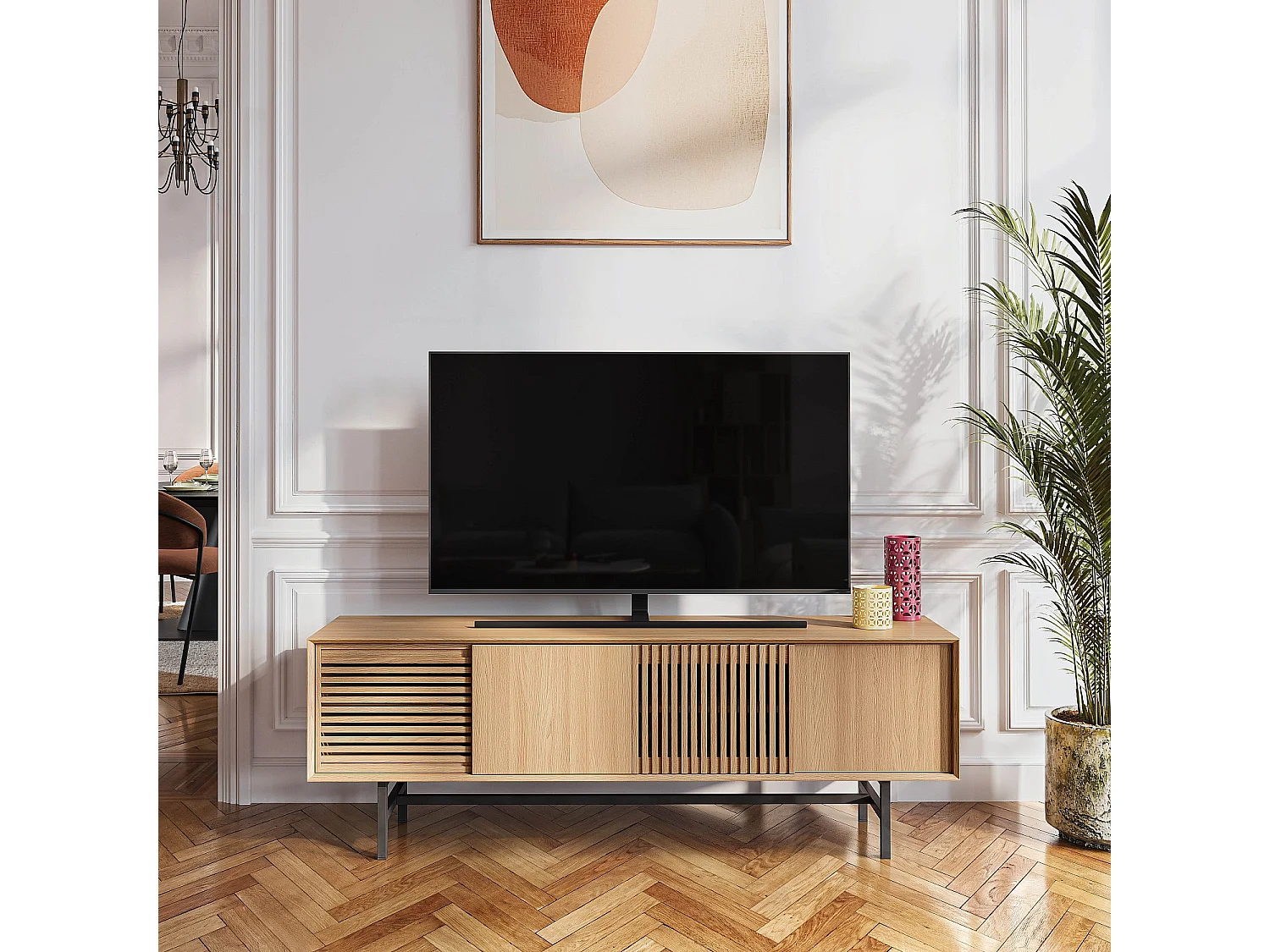 Habitat - Meuble TV 4 portes en chêne - Naturel - Design by Céline Mognon Fichet - Elya