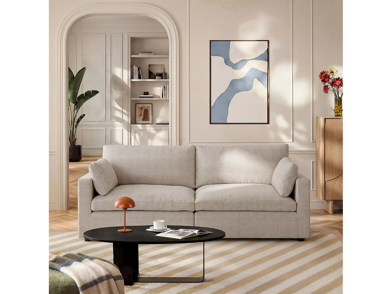 Canapé 3 places modulable en tissu - Taupe