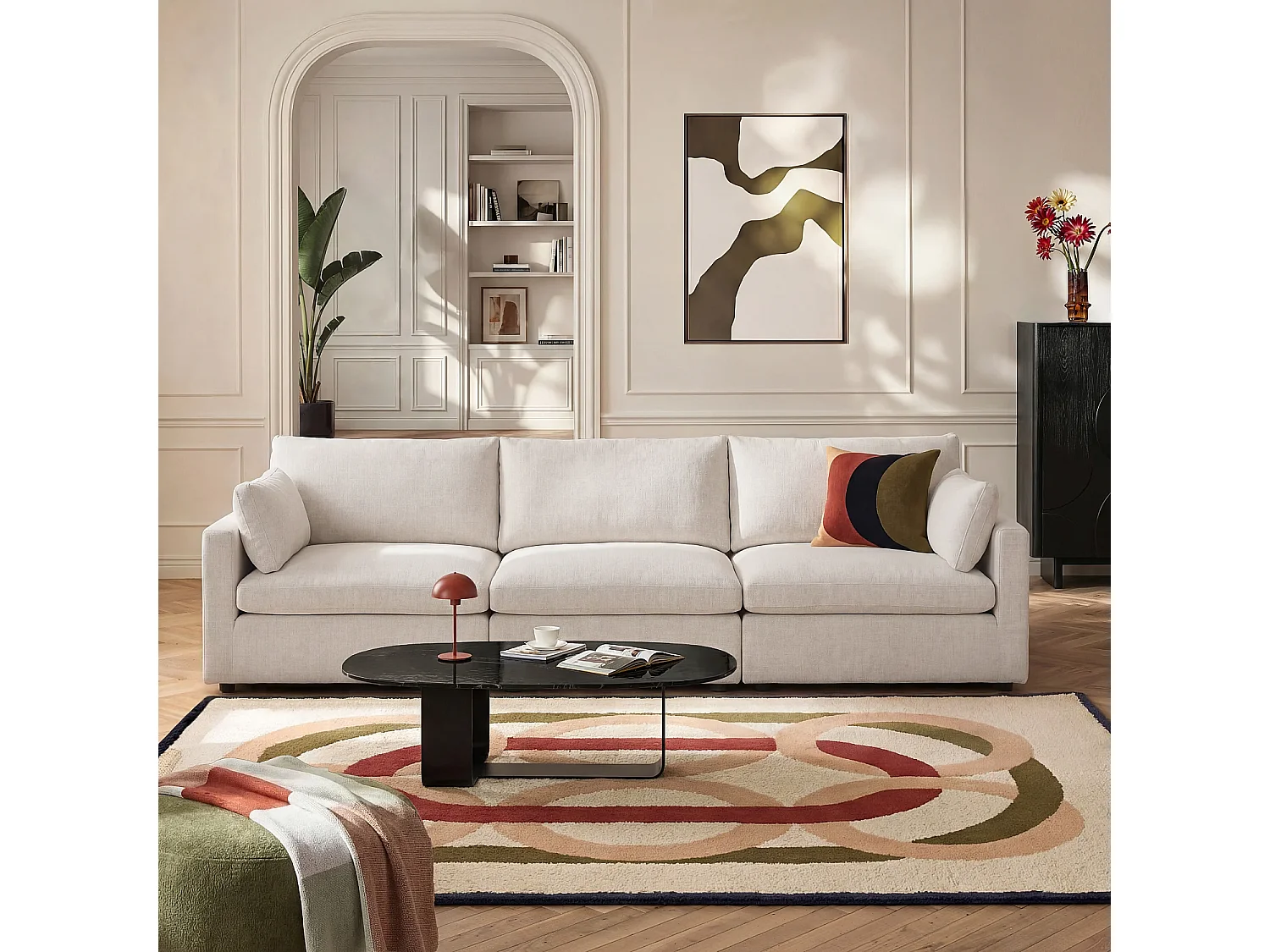 Canapé 4 places modulable en tissu - Ivoire