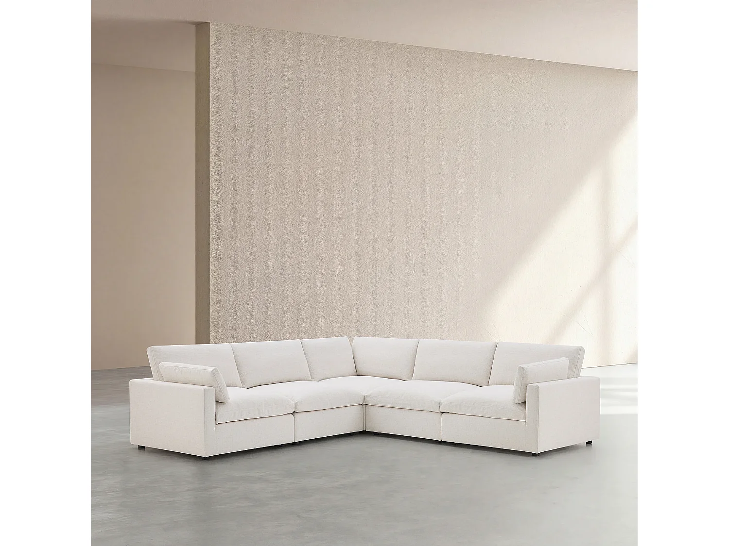 Canapé d'angle 6 places modulable en tissu - Ivoire