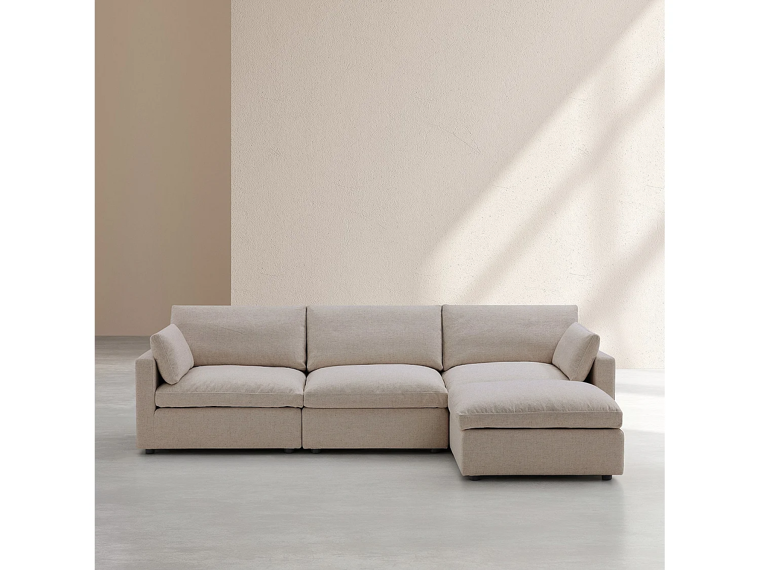 Canapé 4 places modulable avec repose pieds en tissu - Taupe