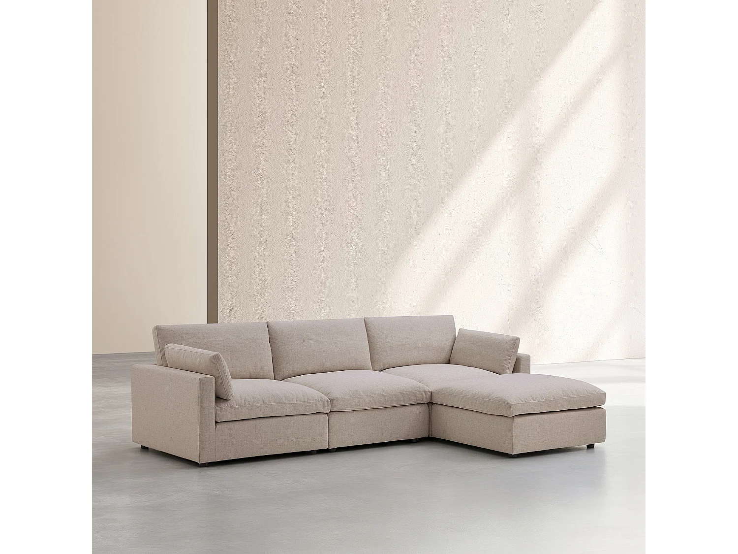 Canapé 4 places modulable avec repose pieds en tissu - Taupe