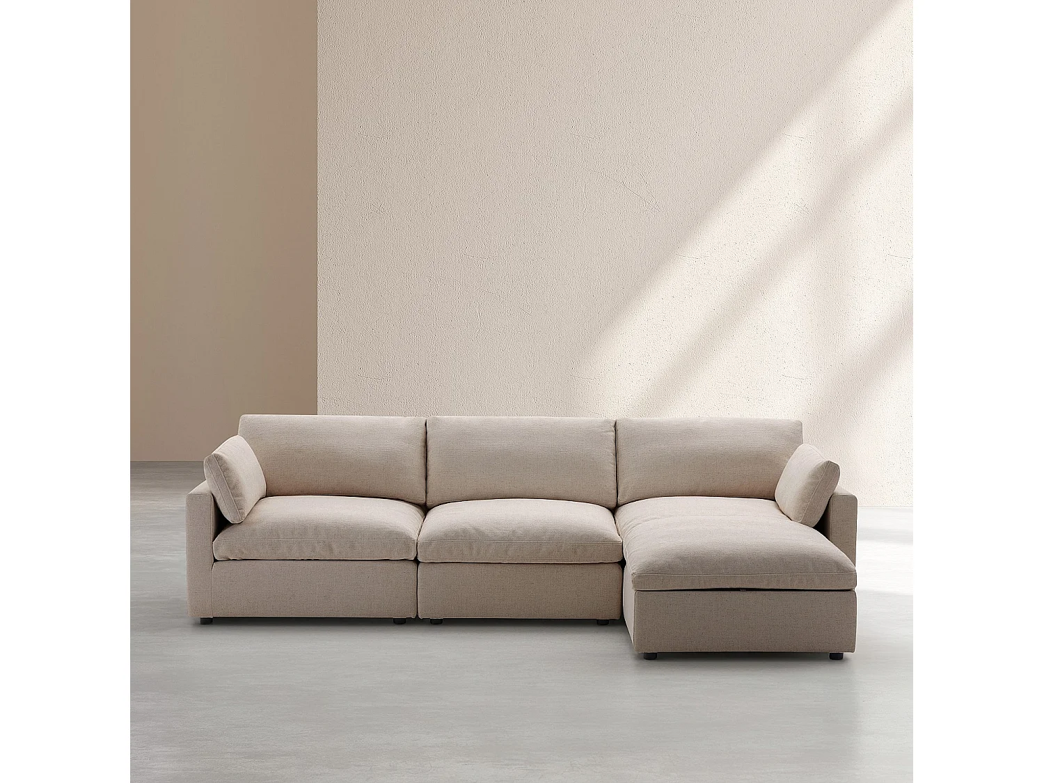 Canapé d'angle réversible 4 places modulable en tissu - Taupe