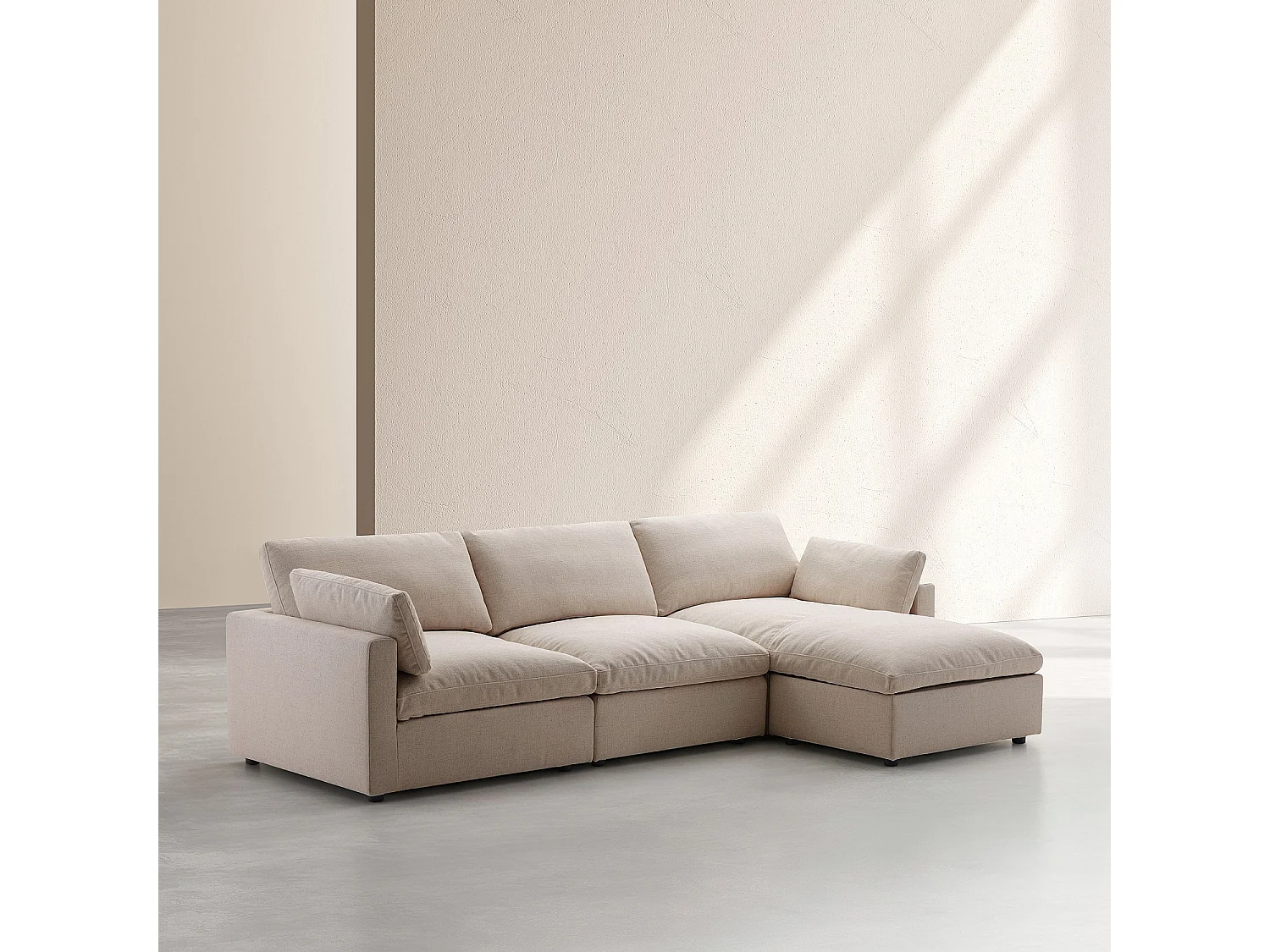 Canapé d'angle réversible 4 places modulable en tissu - Taupe