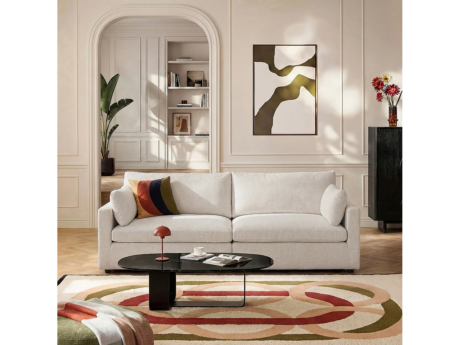 Canapé 3 places modulable en tissu - Ivoire