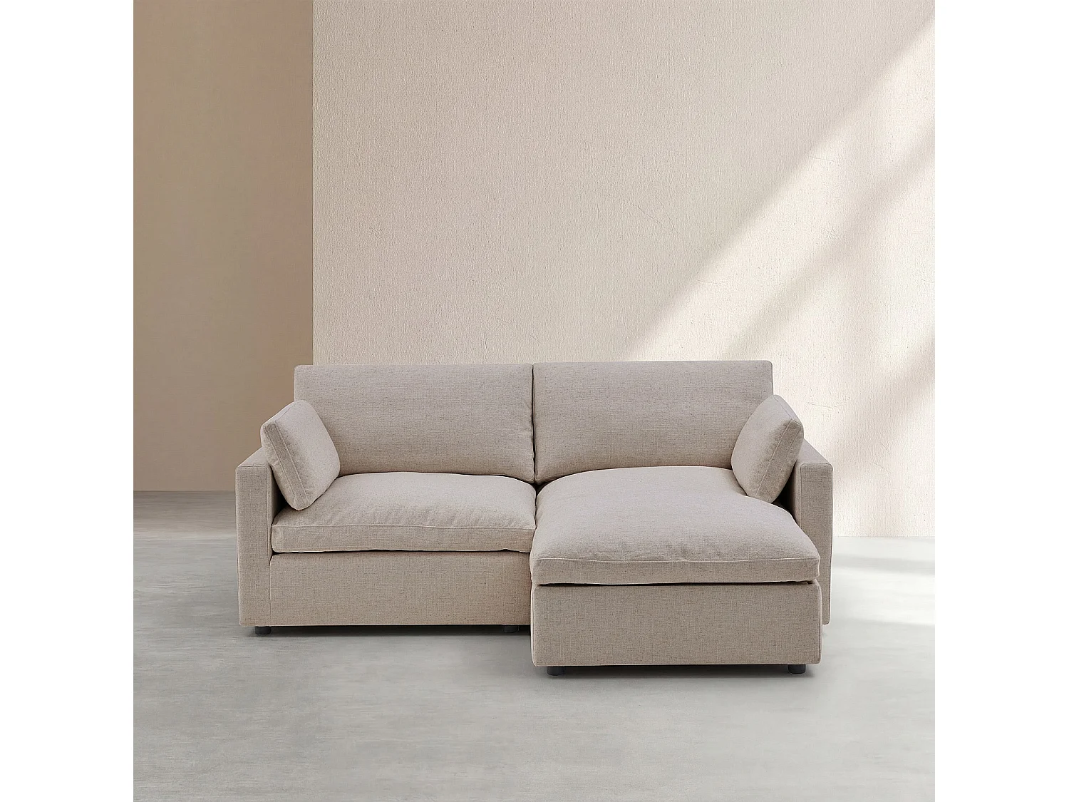 Canapé d'angle 3 places réversible en tissu taupe