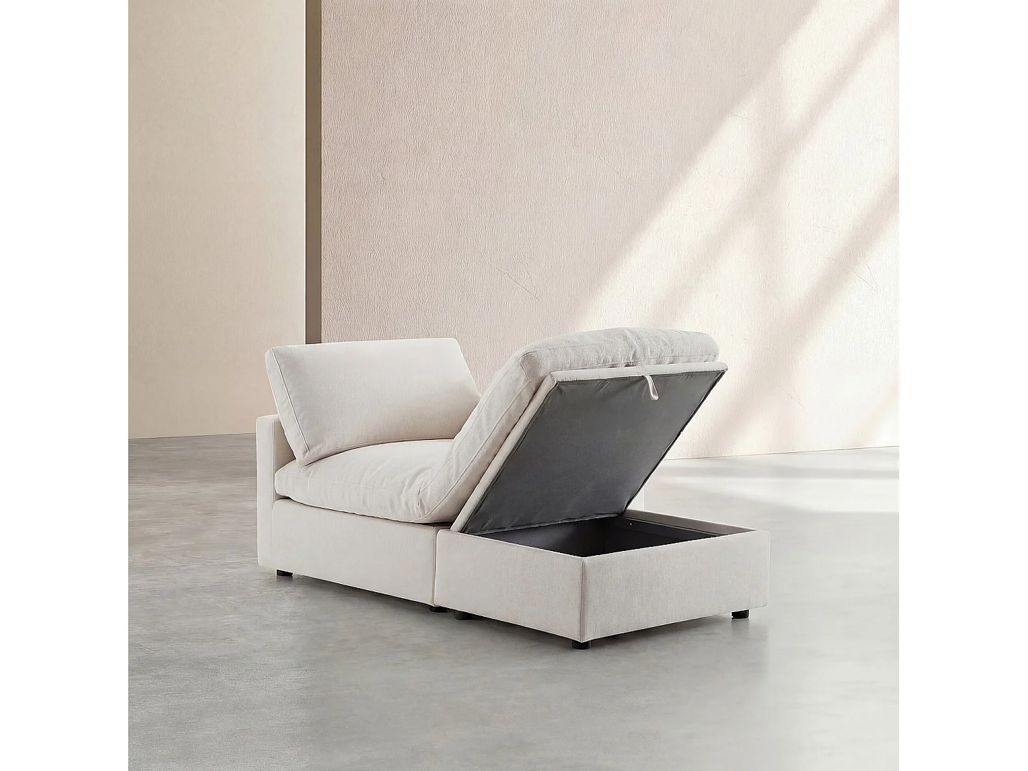 Grand canapé d'angle 7 places modulable en tissu - Ivoire