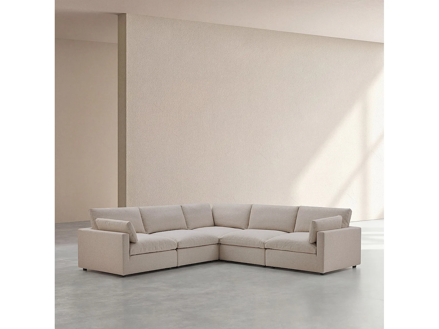 Canapé d'angle 6 places modulable en tissu - Taupe