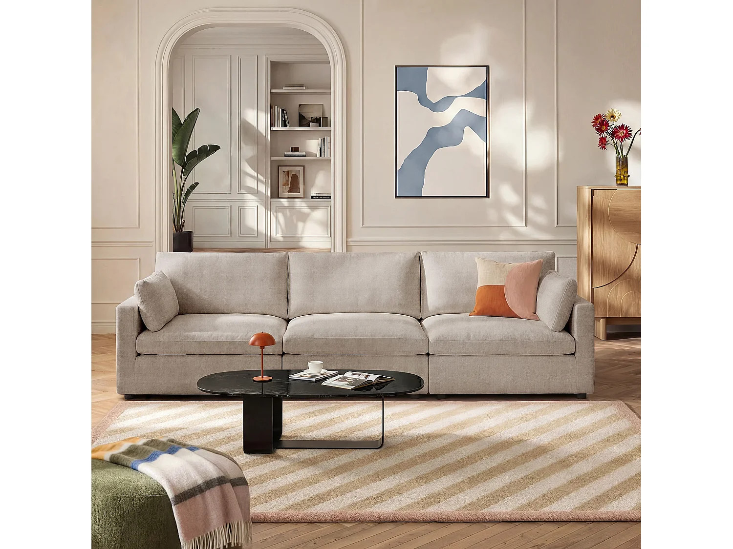 Canapé 4 places modulable en tissu - Taupe