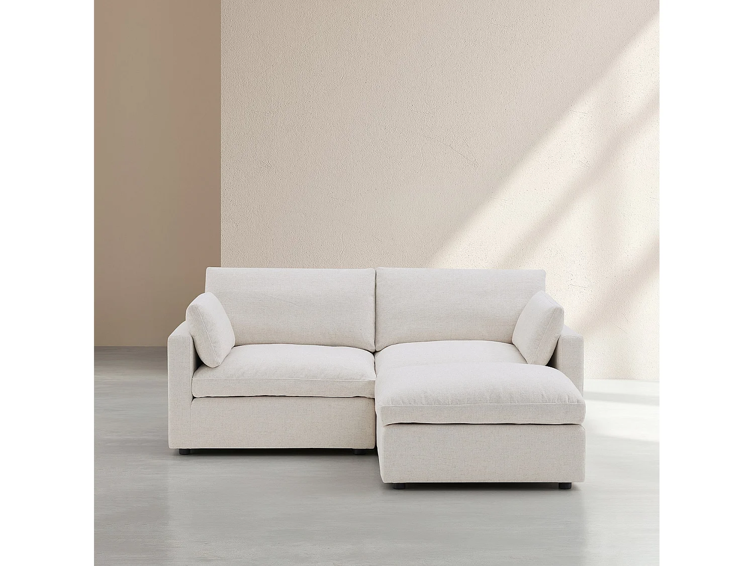 Canapé 3 places modulable avec repose pieds en tissu - Ivoire