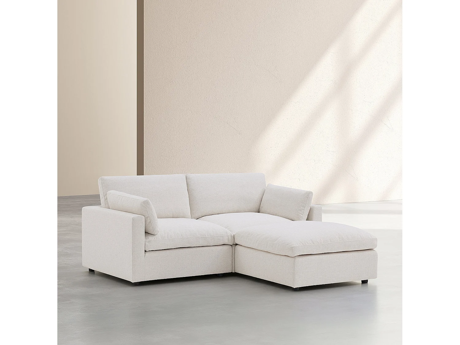 Canapé 3 places modulable avec repose pieds en tissu - Ivoire