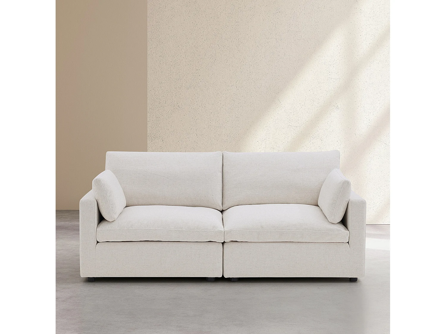 Canapé 3 places modulable avec repose pieds en tissu - Ivoire