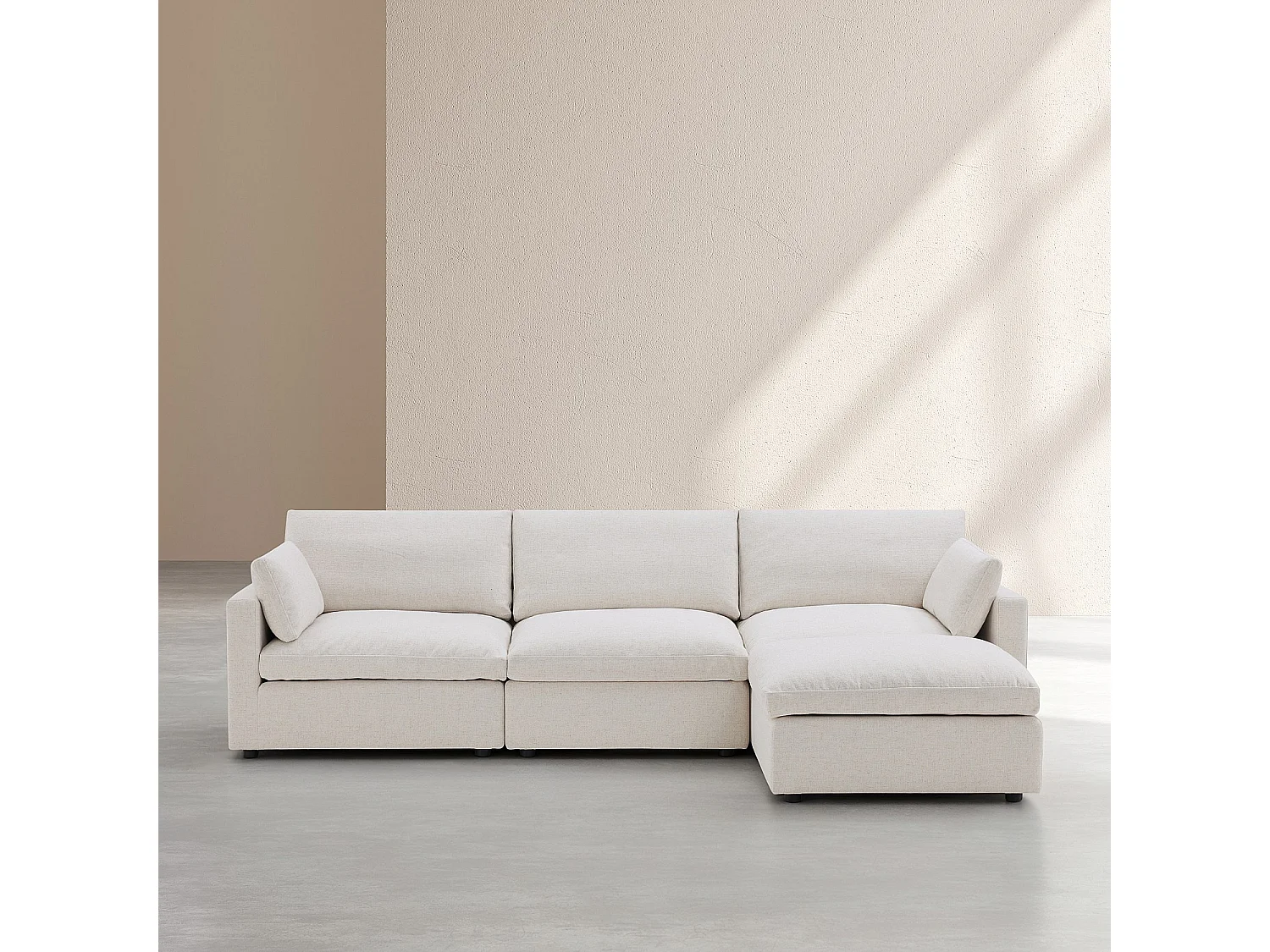 Canapé 4 places modulable avec repose pieds en tissu - Ivoire