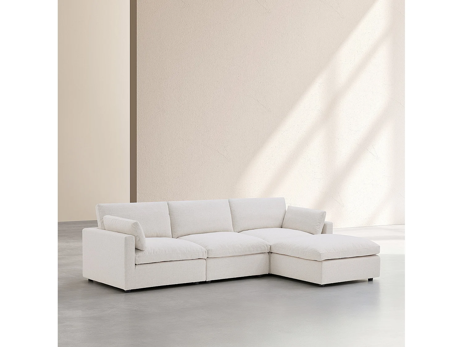 Canapé 4 places modulable avec repose pieds en tissu - Ivoire