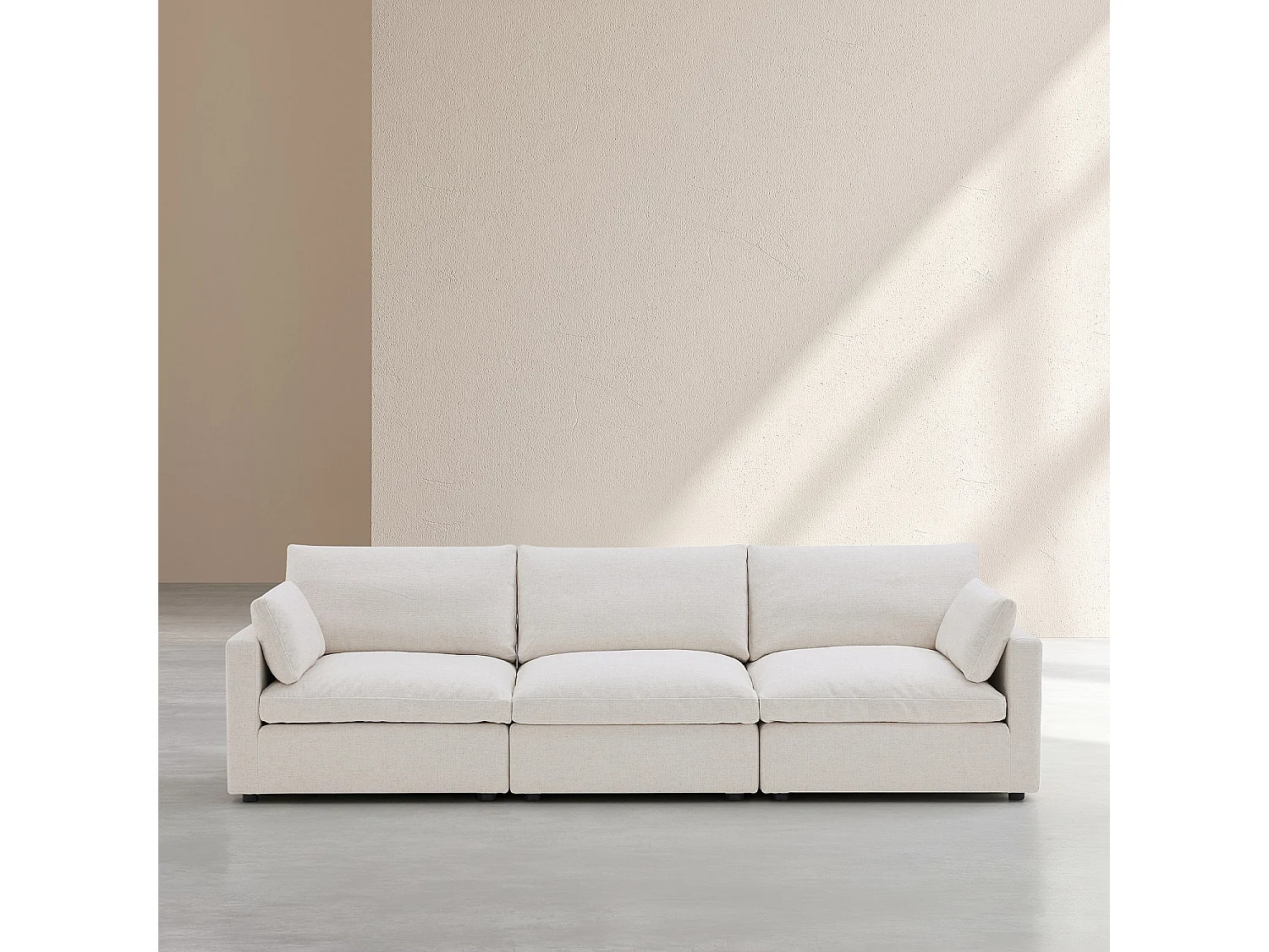 Canapé 4 places modulable avec repose pieds en tissu - Ivoire