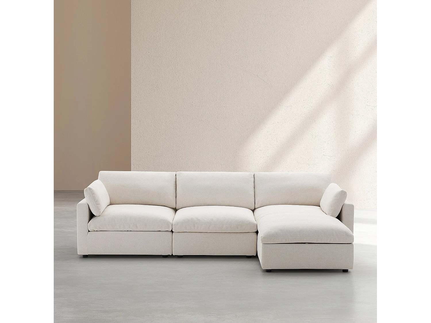 Canapé d'angle réversible 4 places modulable en tissu - Ivoire