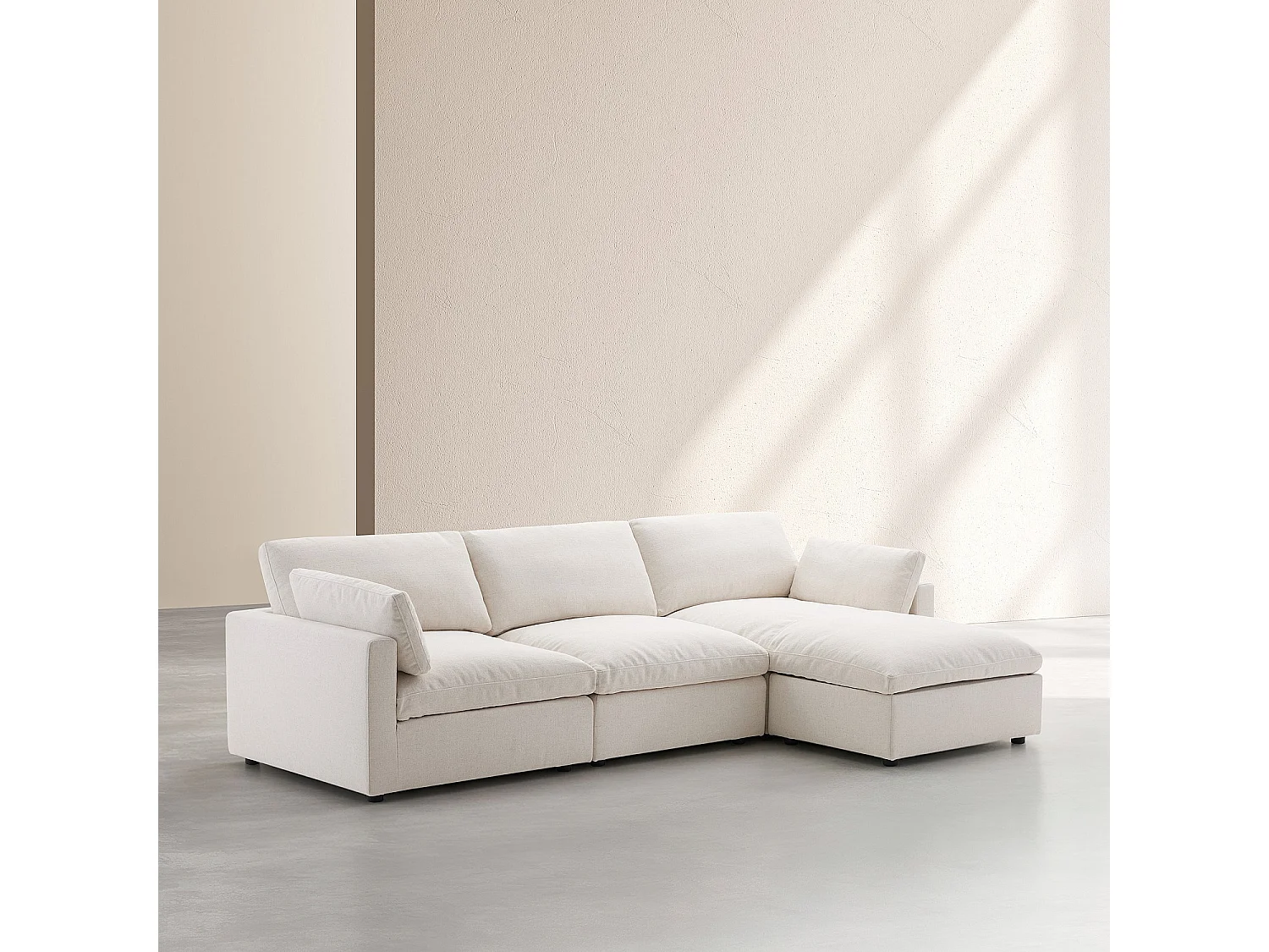 Canapé d'angle réversible 4 places modulable en tissu - Ivoire